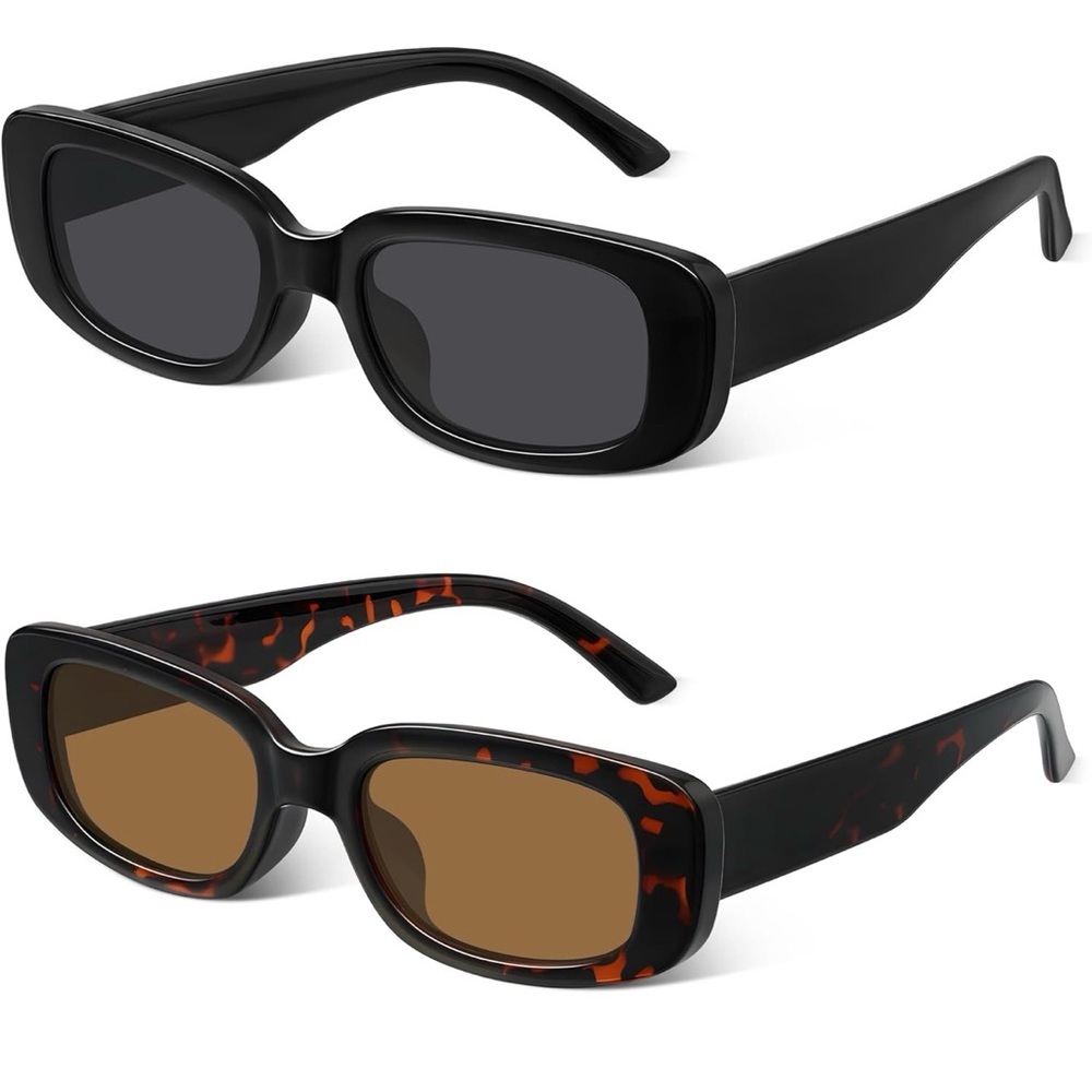 Women's Rectangular Sunglasses - Black and Tortoiseshell
